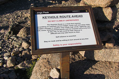 Safety Sign for the Keyhole Route. "Safety is your responsibility."