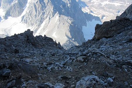 Looking down the Couloir at the Lower Saddle