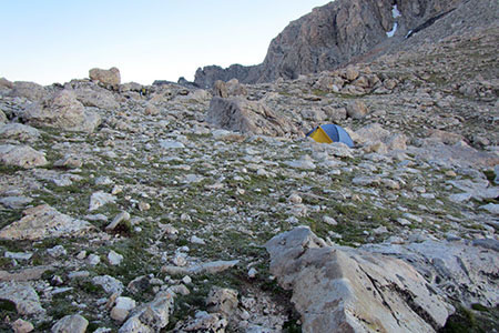 a tent on the Lower Saddle