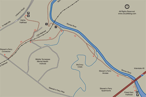 Kohls to Priest Dam Stones River Map