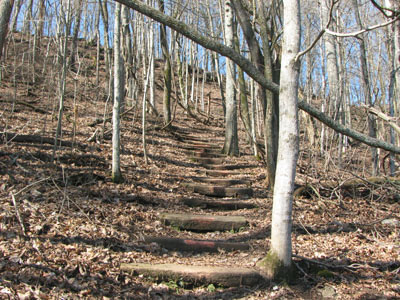 trail climbs steeply to the High Ridge Trail