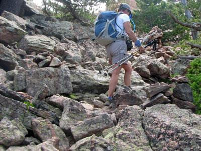 Amy climbing the trail on Estes Cone