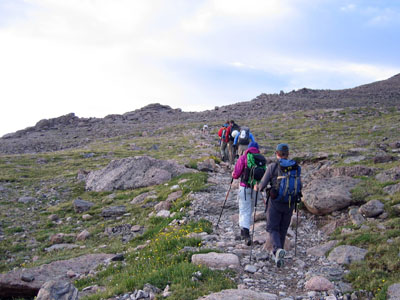 group hiking to Long's Peak